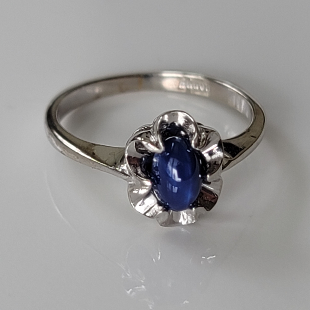 Vintage 10K Solid White Gold Genuine Lindy Star Blue Sapphire Ring Size 5.5 - Picture 2 of 14